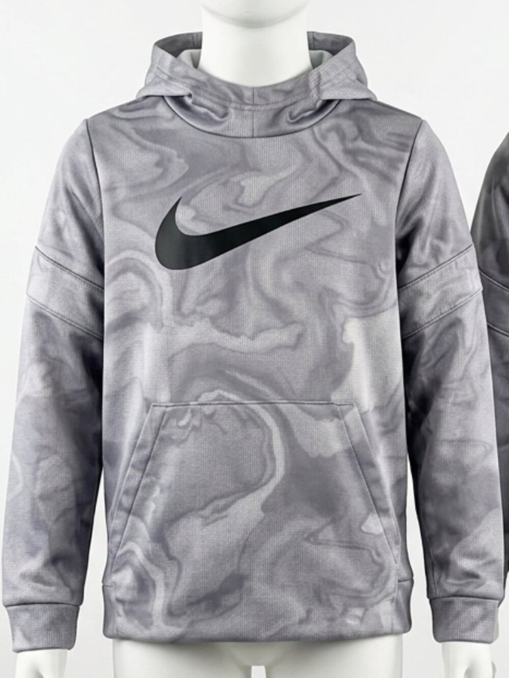 Nike Gray Marble Print Hoodie with Black Swoosh - Kids Large